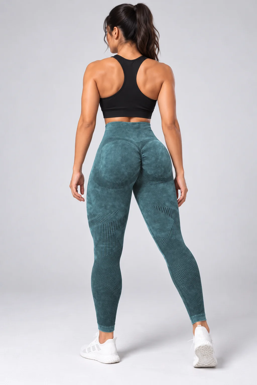 Leggings teal jaspeado tiro alto efecto push-up — fotografía 2