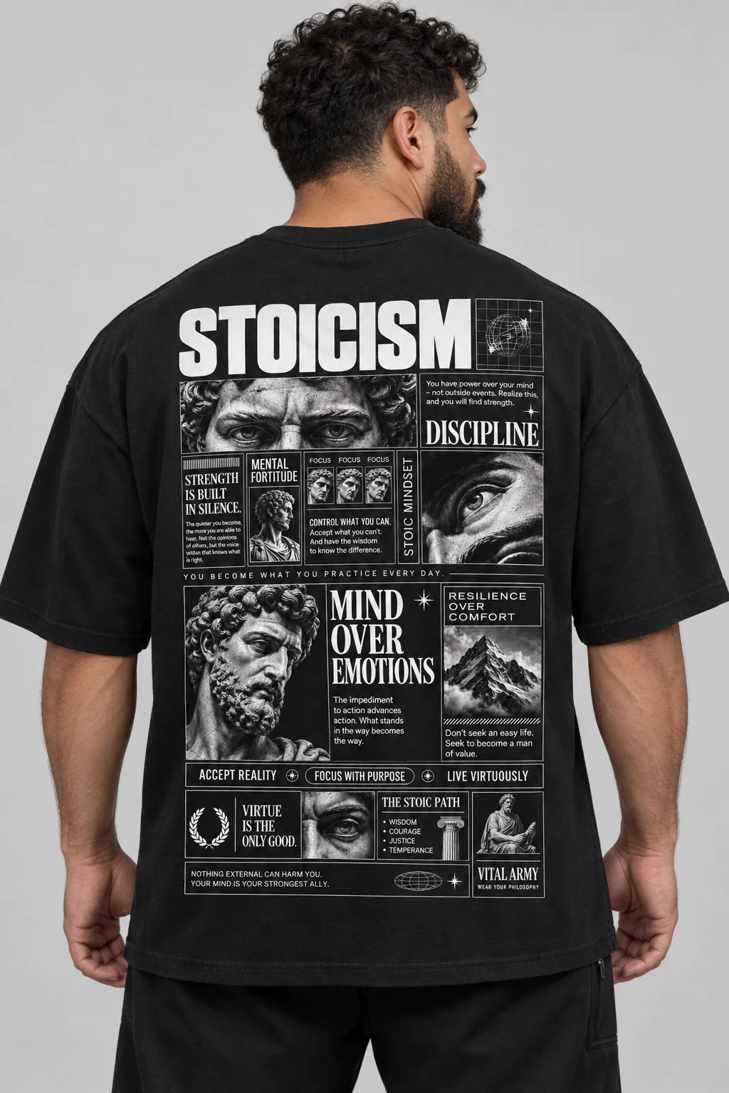 Playera Oversize Infografía de Estoicos — fotografía 1