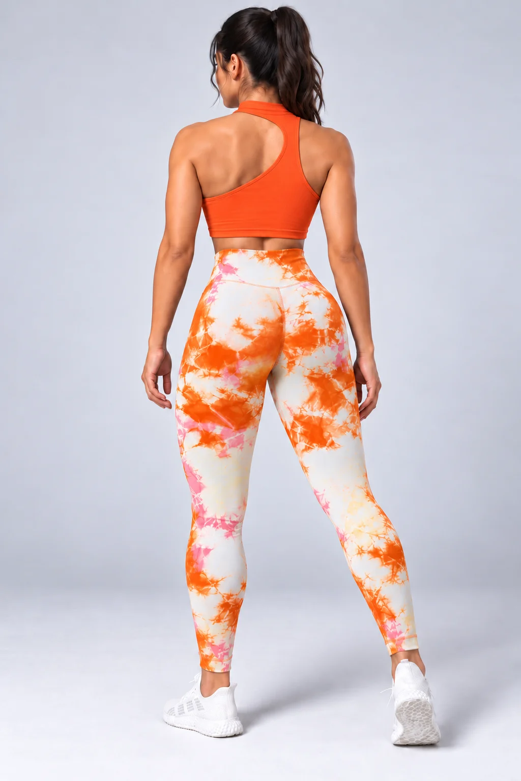 Conjunto Deportivo Push Up Mujer Top Asimétrico Cuello Alto Naranja — fotografía 3