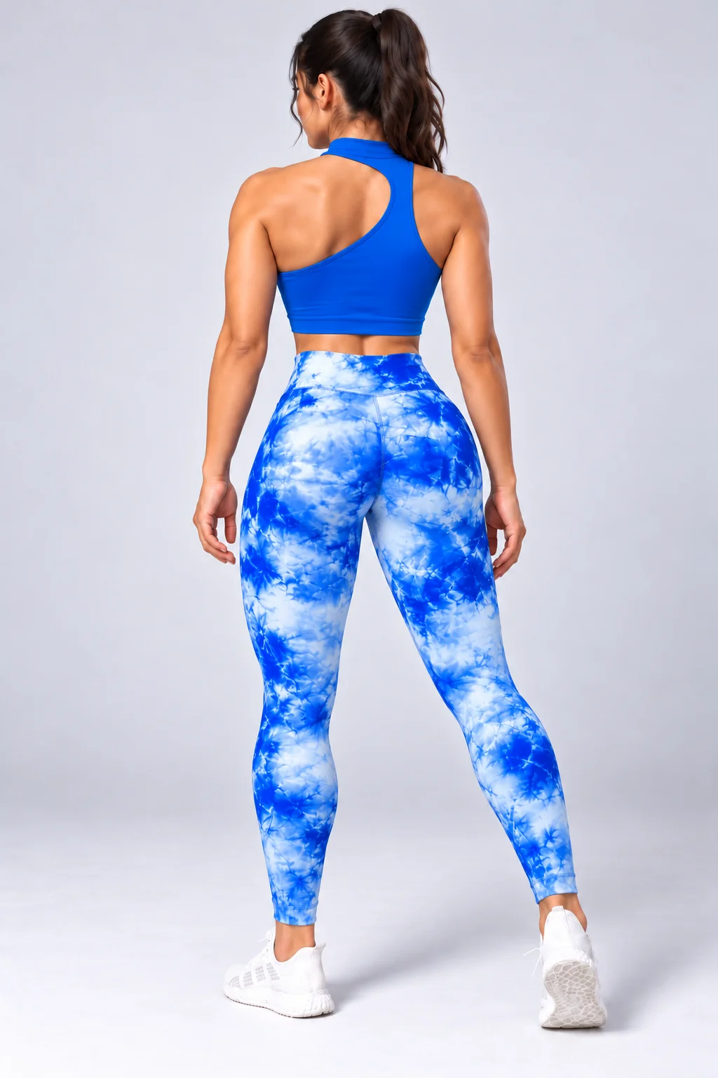 Conjunto Deportivo Push Up Mujer Top Asimétrico Cuello Alto Azul — fotografía 3